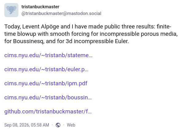Buckmaster and Alpoge announce three blow-up results