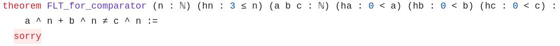 The FLT challenge theorem with sorry