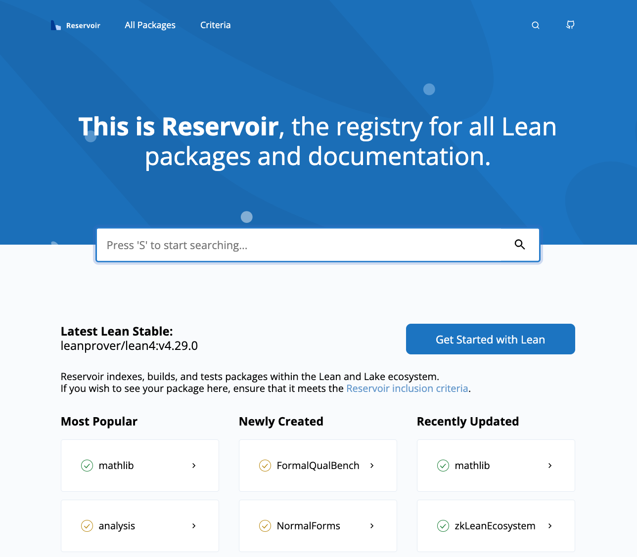 Reservoir: the registry for all Lean packages